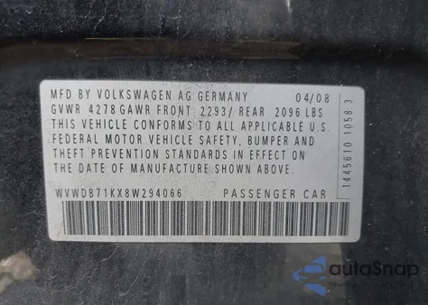 2008 Volkswagen Rabbit из США, поврежденный, VIN WVWDB71KX8W294066